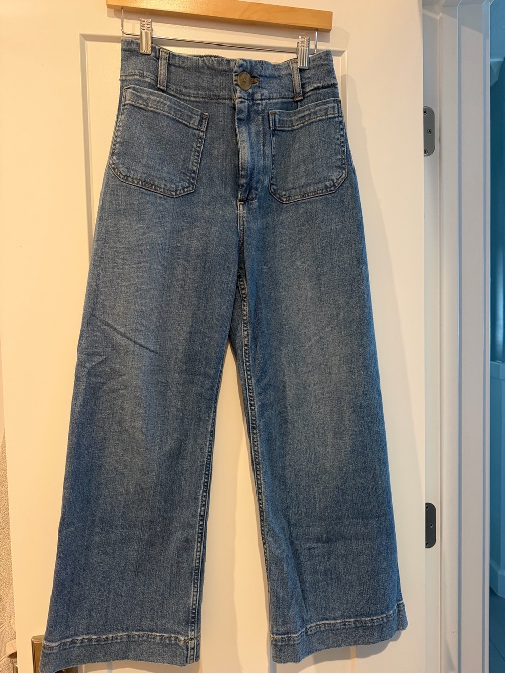 Maeve Colette Wide Leg High-Rise Women's Jeans in Medium Blue size 28